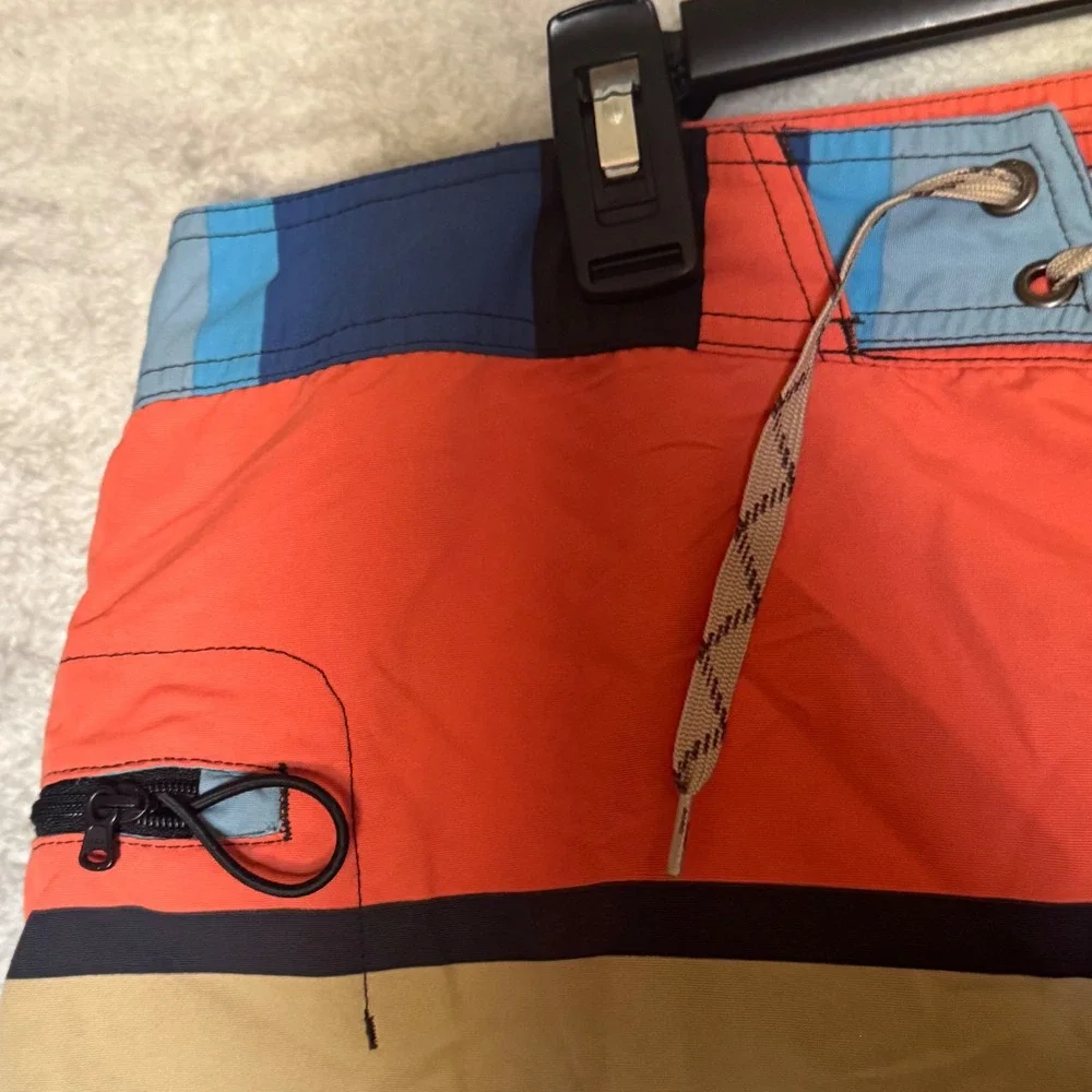 Patagonia Mens Striped Board Shorts Orange Blue Tan Size 40 Swim Trunks 86610